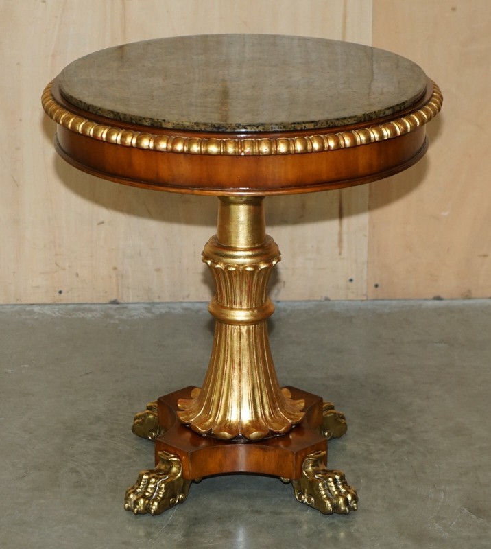 SUBLIME PAIR OF VINTAGE MARBLE TOPPED SIDE END TABLES SOLID BRASS LIONS PAW FEET gallery