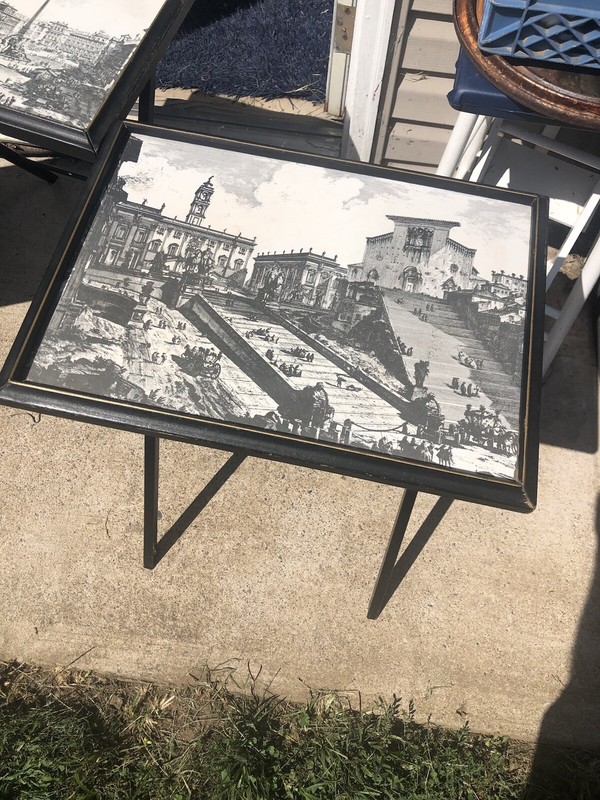 Artex Set Of 3 ￼Mid-Century Black Folding Tray Tables, Piranesi Style gallery