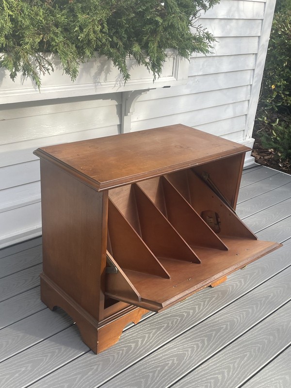 VTG LANE MAPLE PULL DOWN FRONT VINYL RECORD CABINET SIDE END TABLE NIGHTSTAND