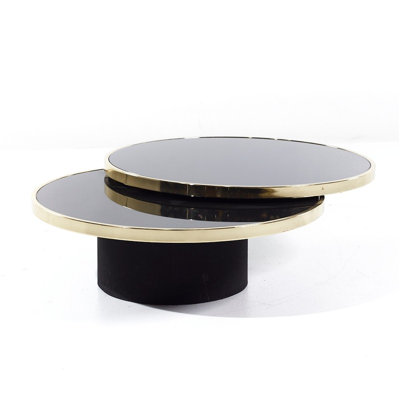 Design Institute of America MCM Black & Brass Revolving Two Tier Coffee Table