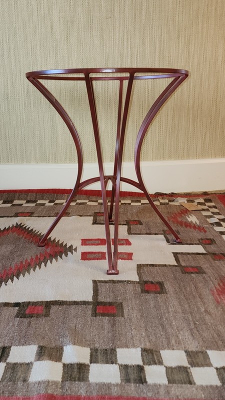 Vintage Matching Pair of Pink Marble Top Coffee Tables with Original Iron Bases gallery