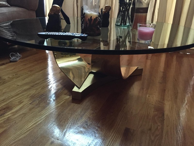 Vintage 1970s–1980s Coffee Table with Sculptural Brass/Bronze Base High-Quality