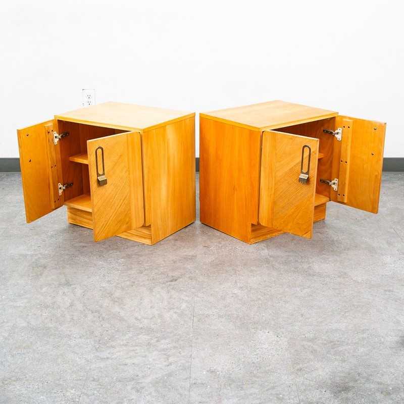 Mid Century Modern Nightstands Doors End Side Tables Blonde Canadian Mcm Two 2 gallery