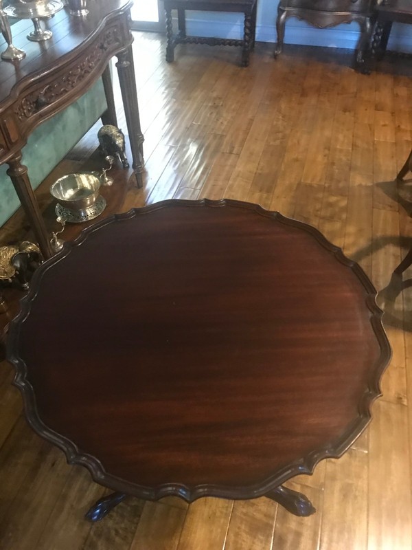 CHIPPENDALE-STYLE MAHOGANY PEDESTAL BASE TEA TABLE, TILT TOP. CHARAK FURNITURE gallery