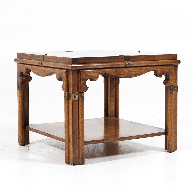 Drexel Contemporary Brass and Walnut Square Side End Table gallery