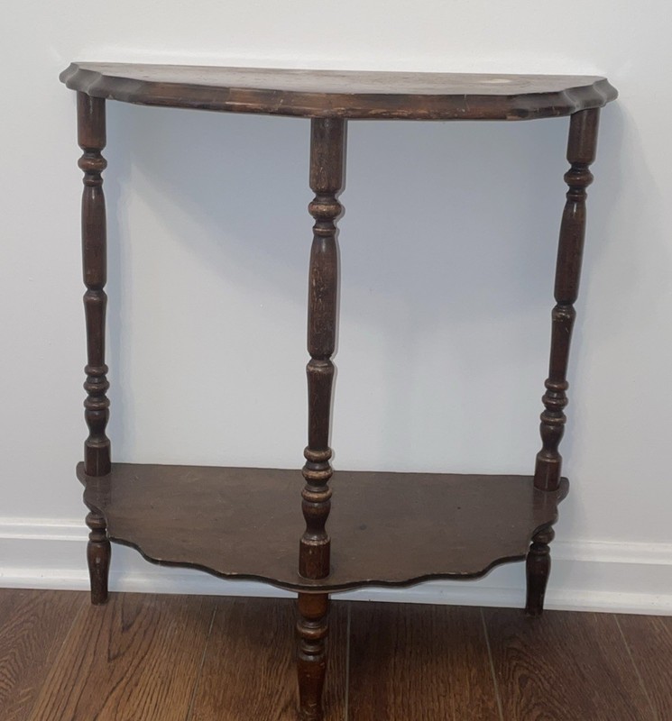 Rare DOUBLE SHELF Antique Demilune Entry Table Side Tables MCM Excellent gallery