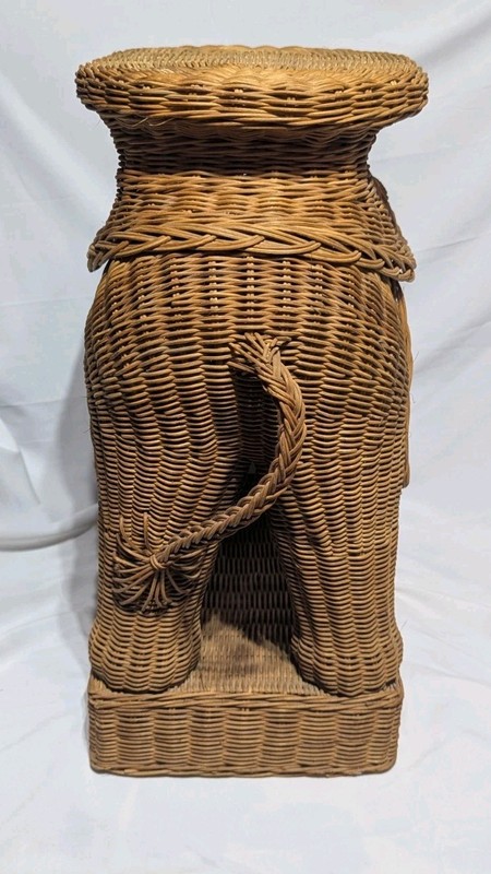 Vintage Boho Wicker Rattan Elephant Side Table Style of Mario Lopez Torres 1970s gallery