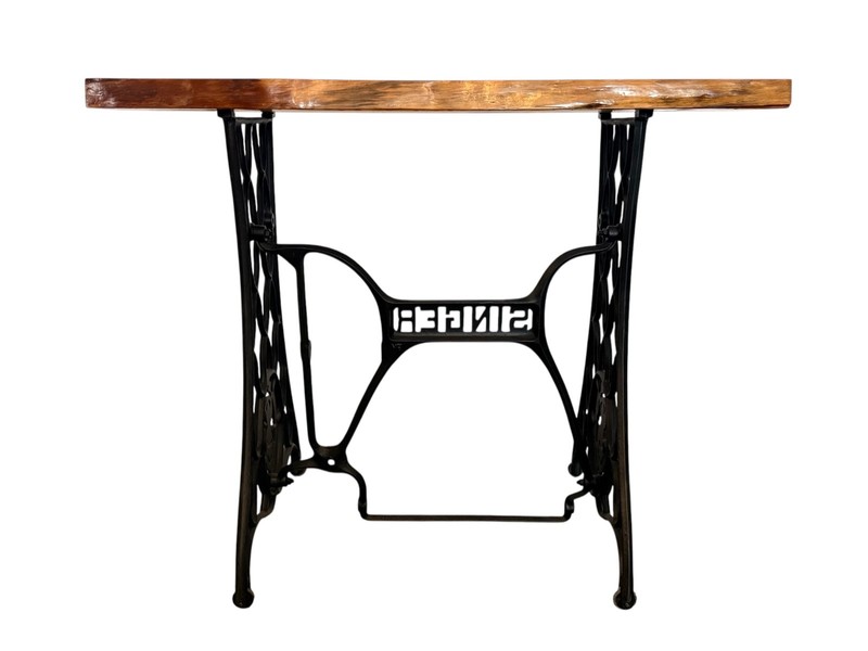 Live Edge Pine Table Top w/ Antique Singer Sewing Machine Base / Pickup/Shipping gallery