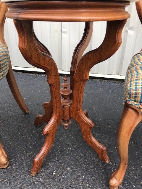 2 Oak Victorian Side Chairs and 1 marble top accent oak oval table gallery