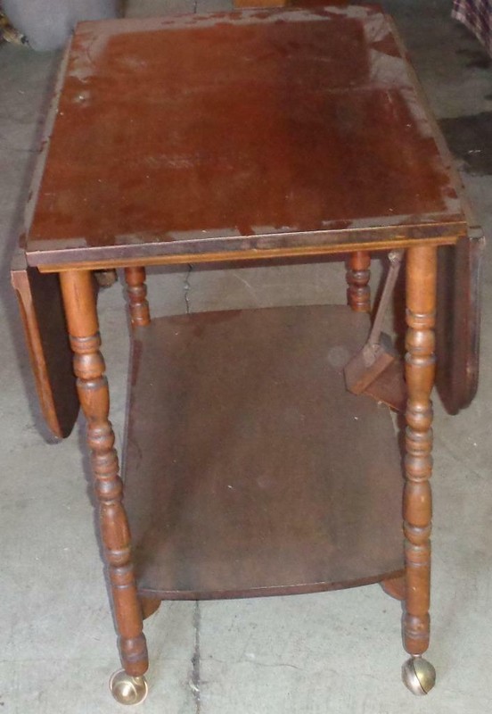 Vintage Drop Leaf Dual Level Table – With Casters – NEEDS TLC HANDY USEFUL TABLE gallery