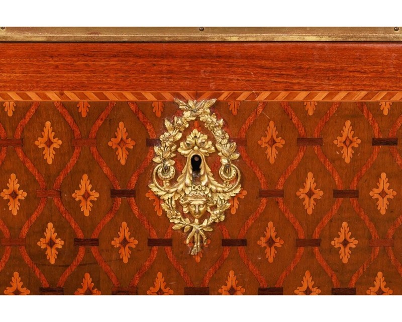 French Louis XVI Style Ormolu-Mounted Marquetry and Parquetry Commode gallery