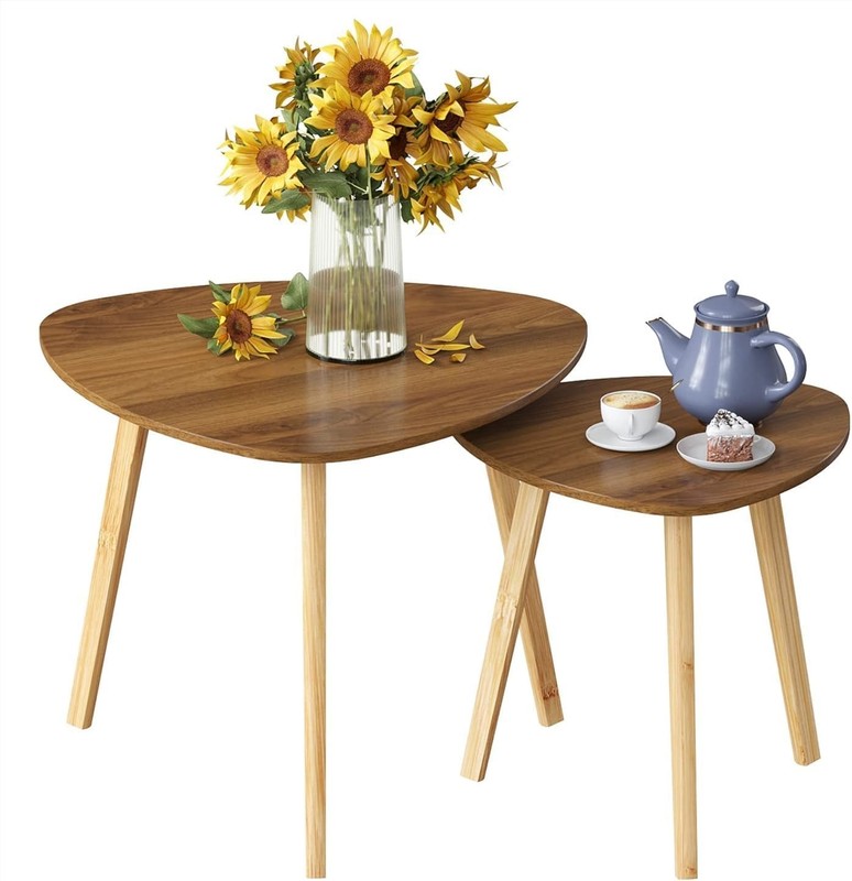 Contemporary Walnut Finish Nesting Tables Twin Pack for Living Room gallery