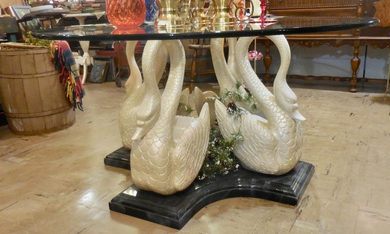 Hollywood Regency Swan table glass top Frank sinatra estate gallery