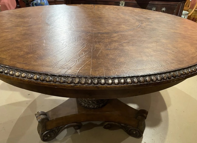 Walnut Round Leather Top Center Table in the Classical Form gallery
