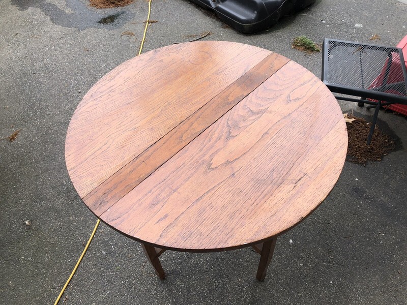 Antique Arts & Crafts Folding Oak Round Table Fold Down Sides Easy Storage