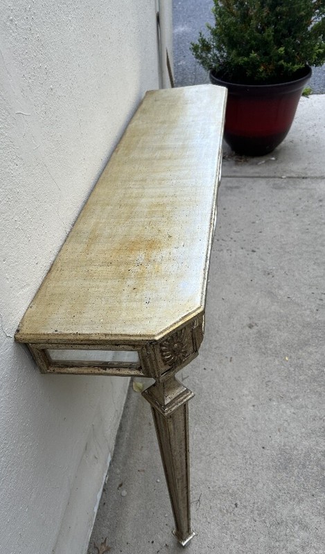Vintage Console Table Hollywood Regency Florentine Venetian Mirrored Leafed Wood gallery