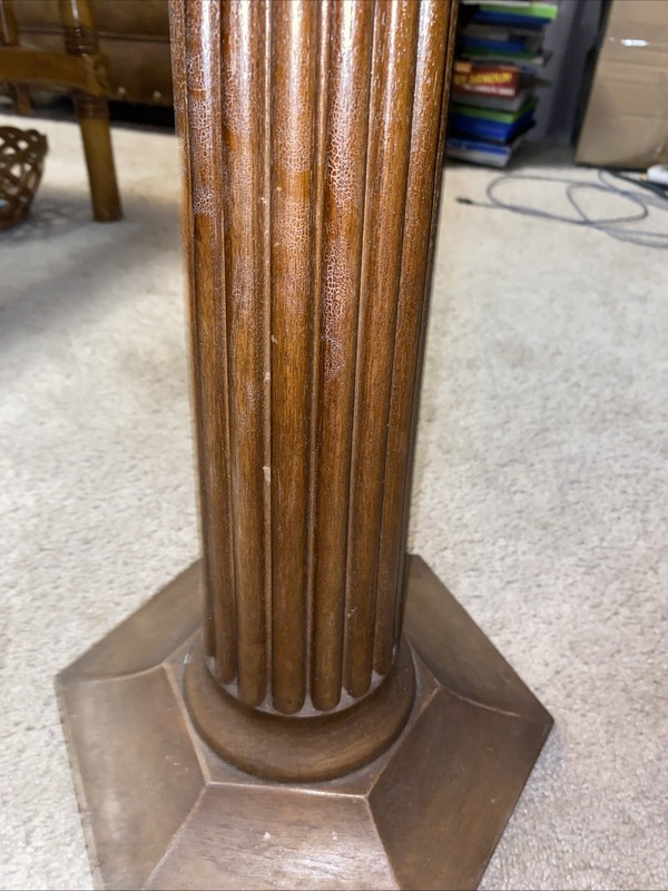 MCM Vintage Italian Black Marble Top Round End Table On Engraved Wood Stand gallery
