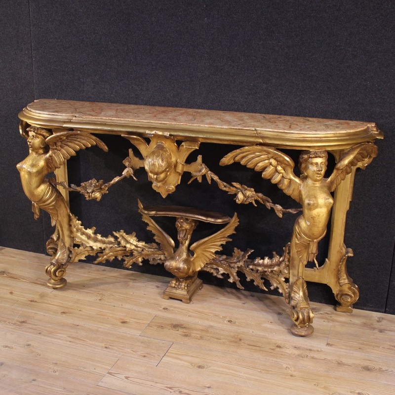 Italian console table in gilded and carved wood furniture 20th century