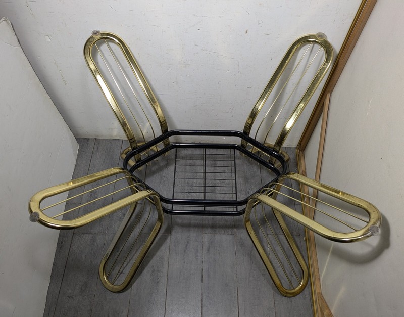 Vintage Mid Century Postmodern Modernist Gold & Black Metal Dining Table BASE gallery
