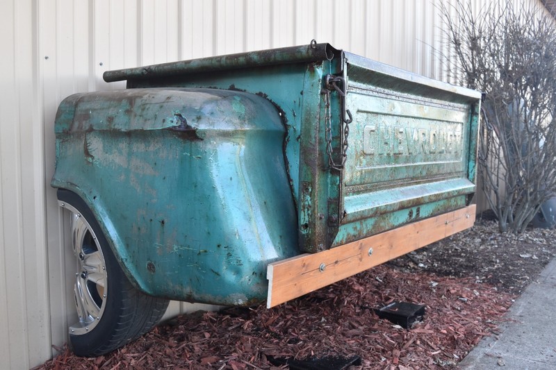 Custom Handmade 1950s Chevy Truck Bed Outdoor Table Workbench Garage Mancave gallery