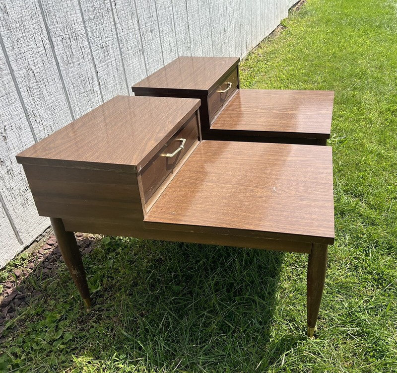 Mersman Mid Century Modern 2 Tier End Or Side Tables Tapered Legs, Brass Feet!