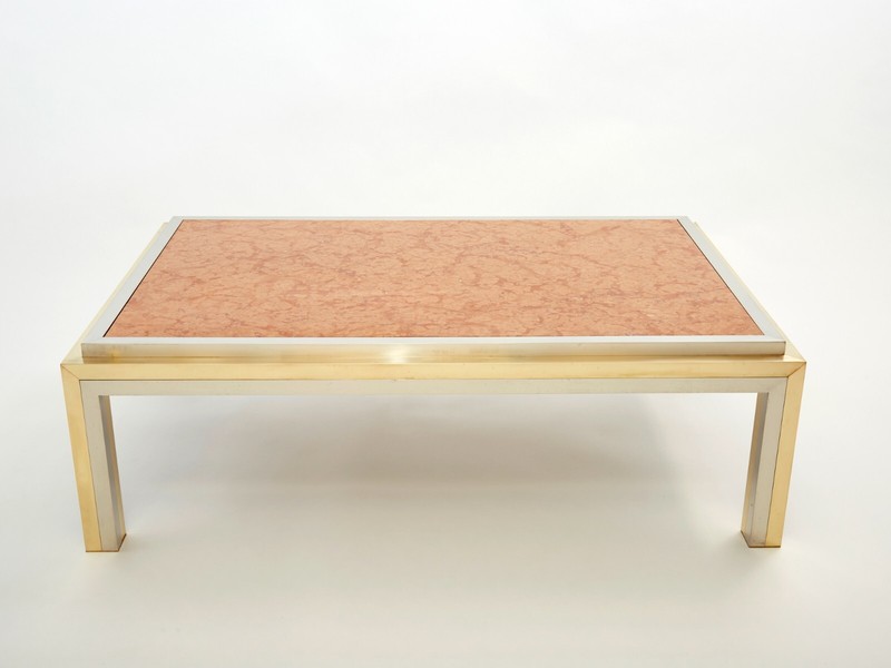 Italian brass chrome red marble coffee table Romeo Rega 1970s