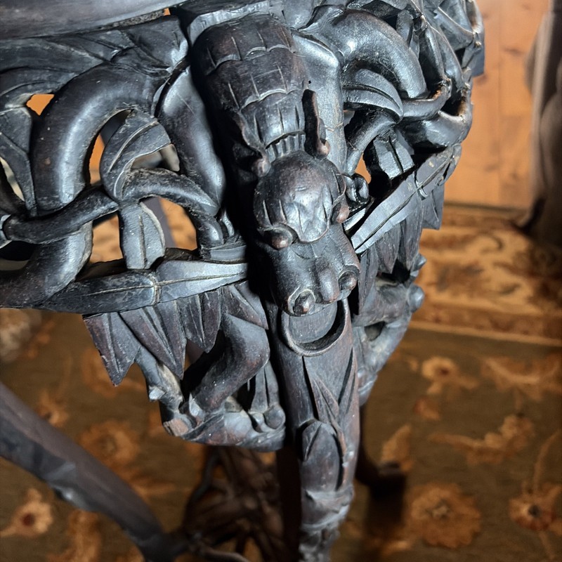 Beautiful Hand Carved Victorian Accent Table Or Plant Stand With Marble Inset gallery