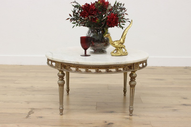 French Antique Nickel Coffee Table, Marble Top #56659 gallery