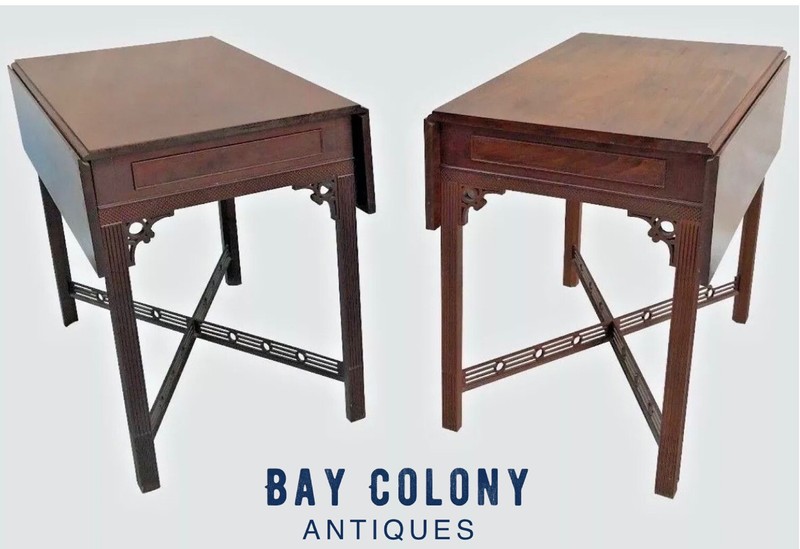 PAIR OF ANTIQUE CHIPPENDALE STYLE MAHOGANY PEMBROKE TABLES WITH PIERCED CARVINGS