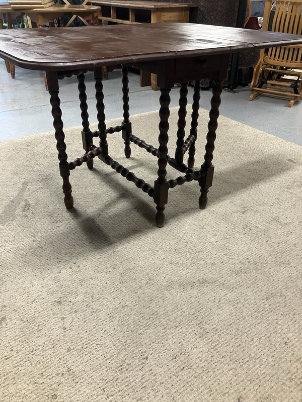 Antique Mahogany Drop Leaf Table With Drawer And Two Chairs gallery