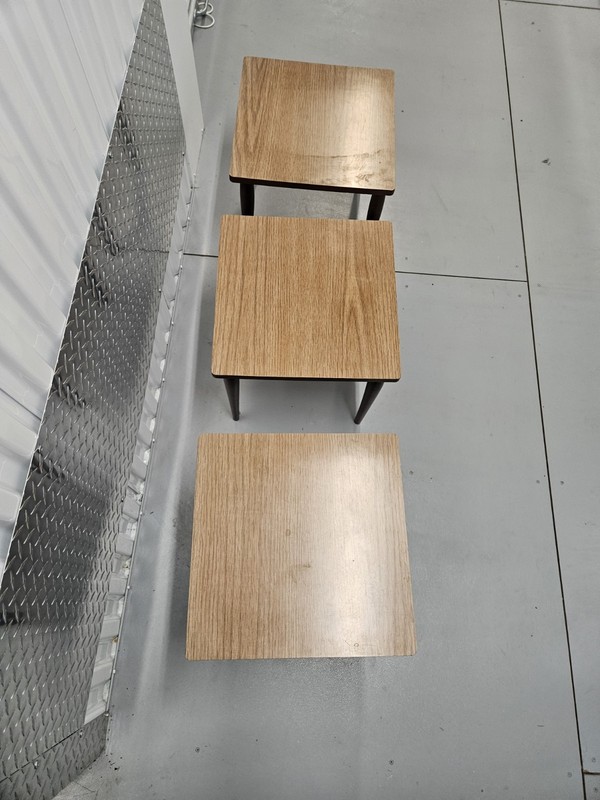 Vintage 1960s Mid-Century Modern Formica & Wood Set of 3 Nesting Tables MCM gallery