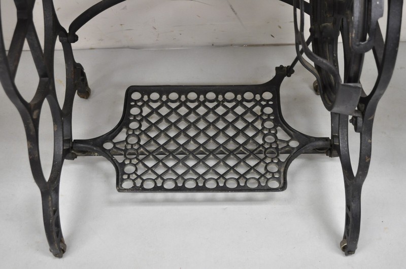 Vintage Mid Century Modern 65" Long Console Table w/ Iron Sewing Machine Base gallery