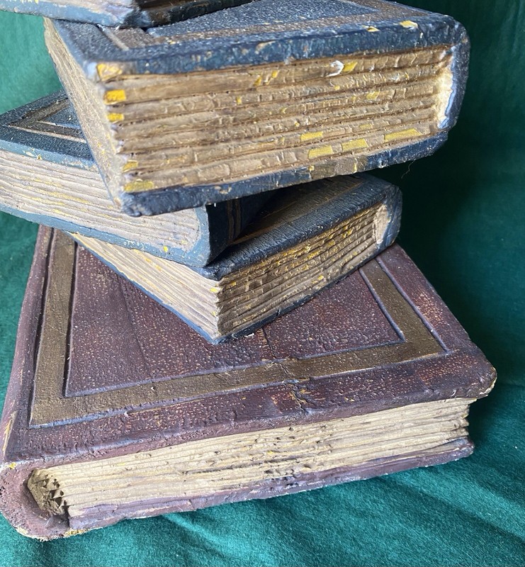 Vintage Side Table Stacked Faux Books Multi Color Hand Painted Wood Sculpture gallery