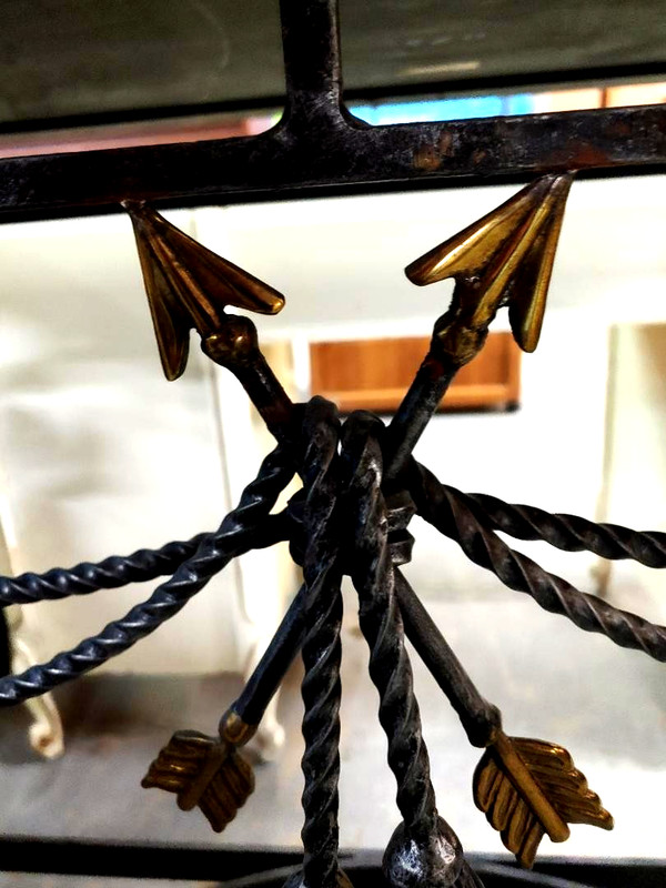 FANTASTIC MAITLAND SMITH BLACK MARBLE 53" CONSOLE TABLE, WROUGHT IRON & BRONZE. gallery