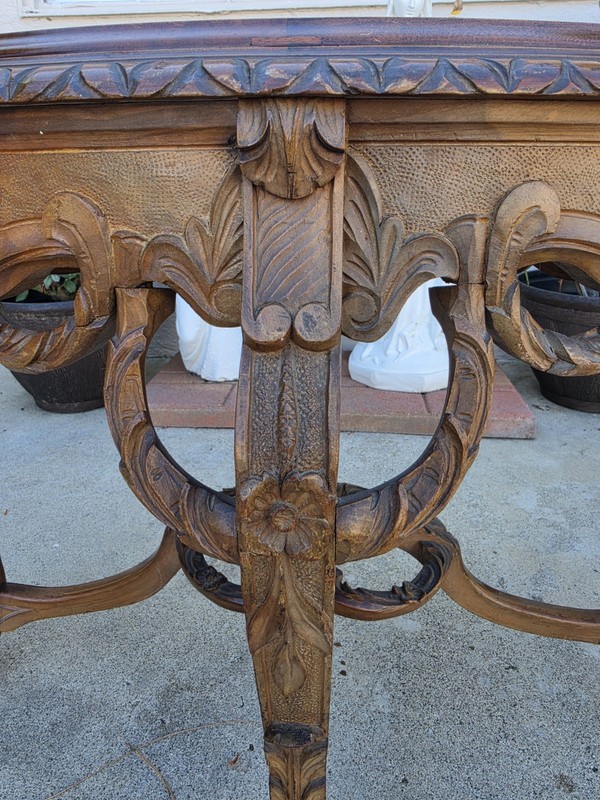 1920 Antique French Louis XV Walnut & satinwood Coffee table with Glass Tray top gallery