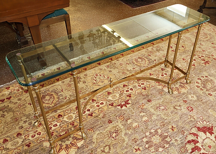 Vintage Labarge Hollywood Regency Glass & Brass Console Table gallery