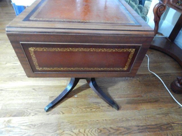 Antique Mahogany Drop Leaf Table W/ Tooled Leather Top and Leaves gallery