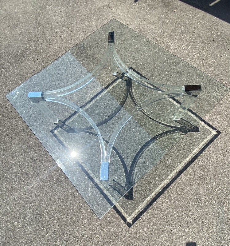 Mid Century Modern Charles Holes Jons Lucite Beveled Glass Square Cofee Table gallery