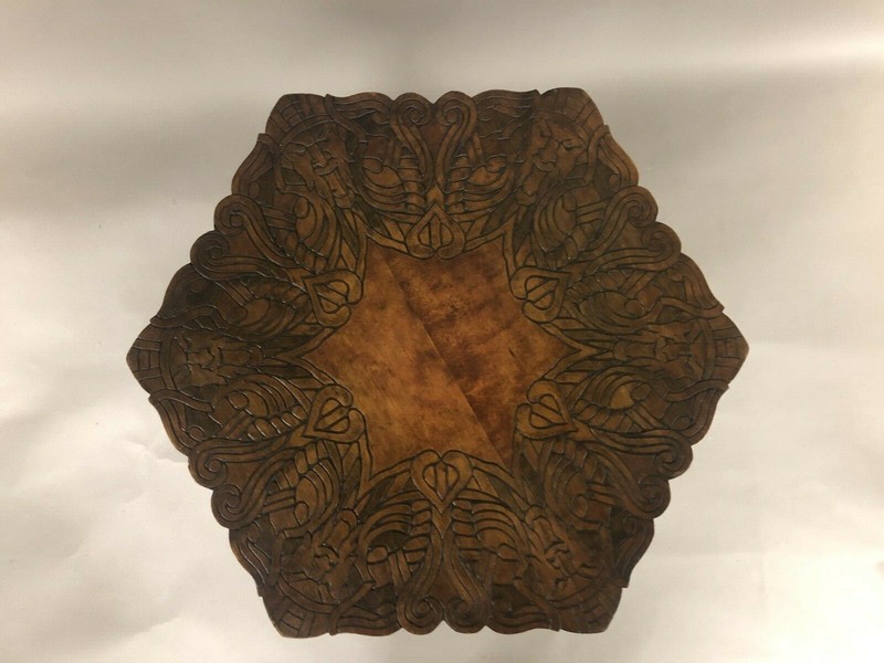 Antique Mahogany Stained Carved W/Faces Plant Table 21” X 15” gallery