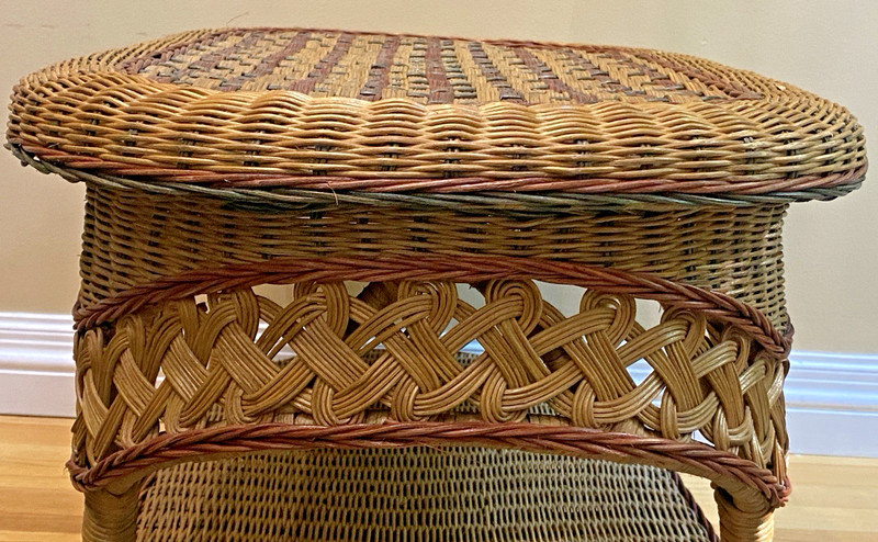 Vintage MCM Oval Wicker Rattan 2-Tier Coffee Table Bamboo Coastal Rare Design gallery