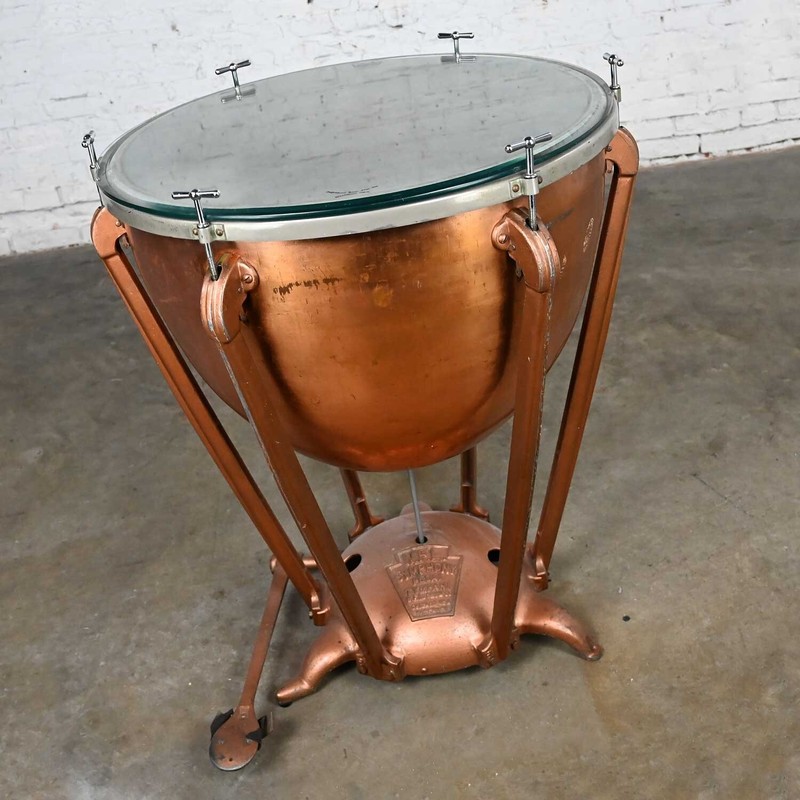 Steampunk Industrial Copper Timpani Kettle Drum Center Table by WFL Drum Company