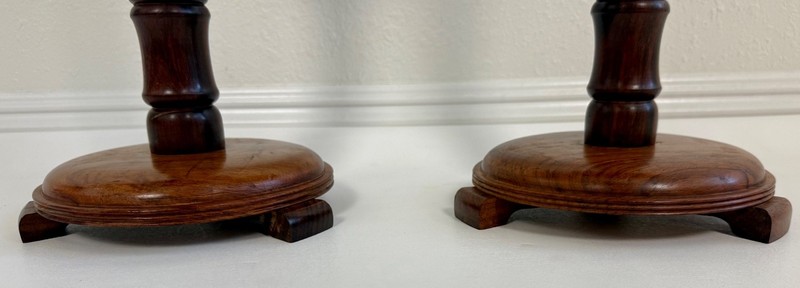 Anglo-Indian Faux Bamboo Rosewood Marquetry Pedestal Stand Table, a Pair gallery