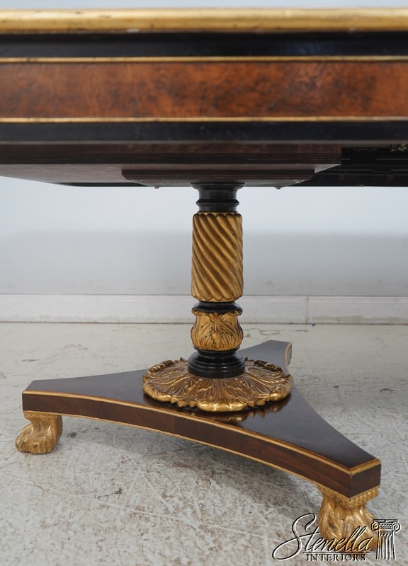 L69715: BAKER Double Pedestal Neoclassical Burl, Ebony & Gold Dining Table gallery