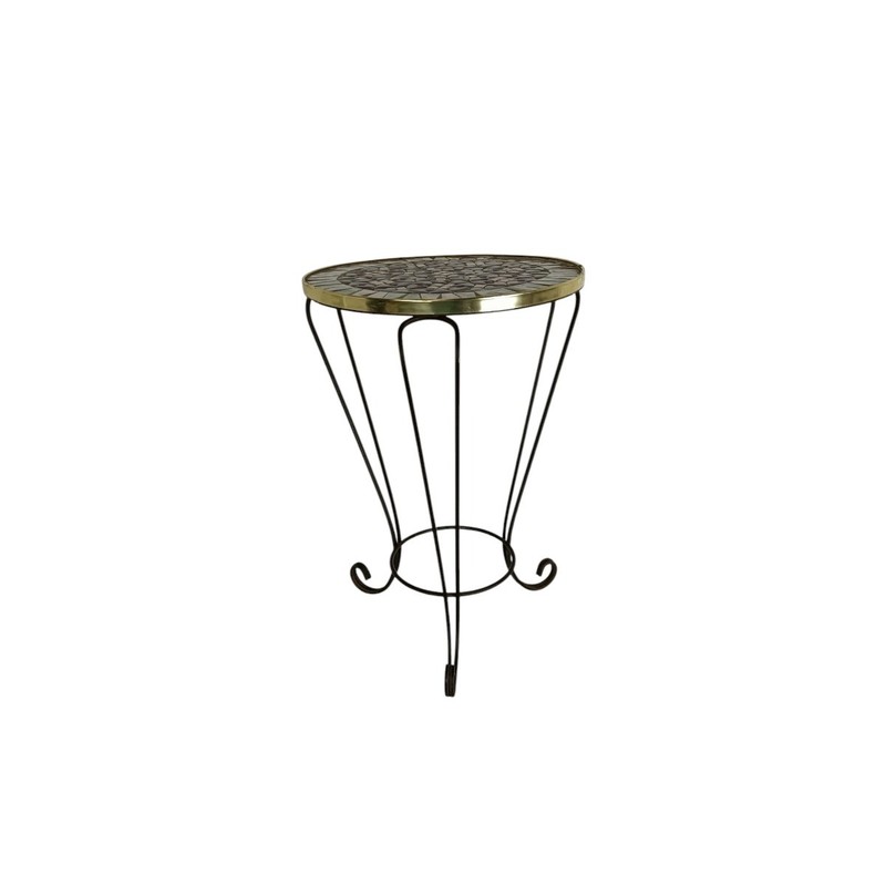 Vintage Ceramic Mosaic Side Table with Wrought Iron Legs, 1950s gallery
