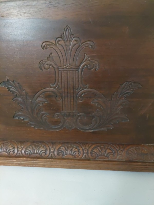 Antique Mahogany Wood Panel. Pressed Decotations. 15 X 13.5