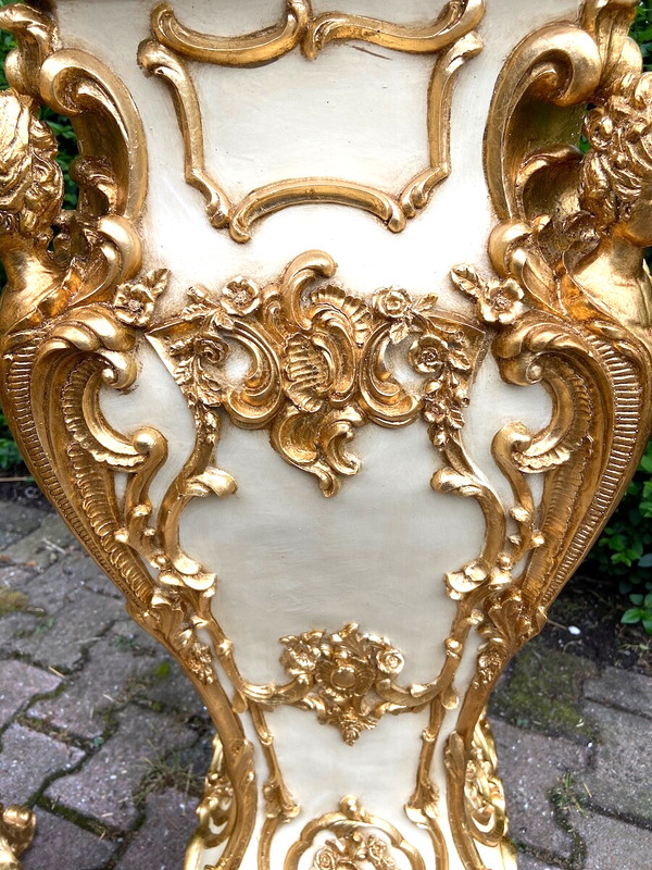 Pedestal Italian Baroque Cream Gold Display Column Vintage Decor Single Piece gallery