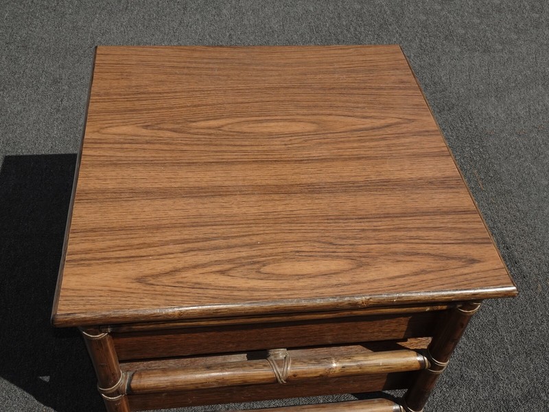 1980s McGuire Two Tier Side Table with Leather and Brass Hardware French Country gallery