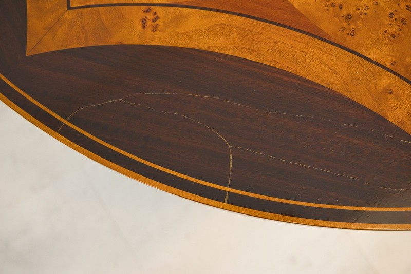 NO TARIFFS! 4' traditional ornate round mahogany Centre Table with inlay gallery