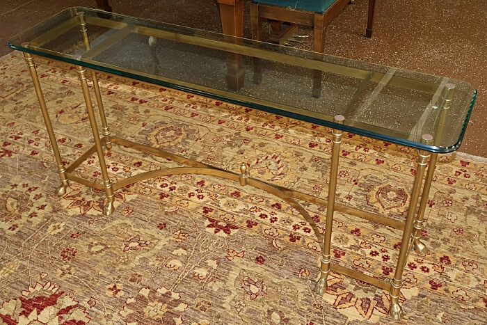 Vintage Labarge Hollywood Regency Glass & Brass Console Table gallery