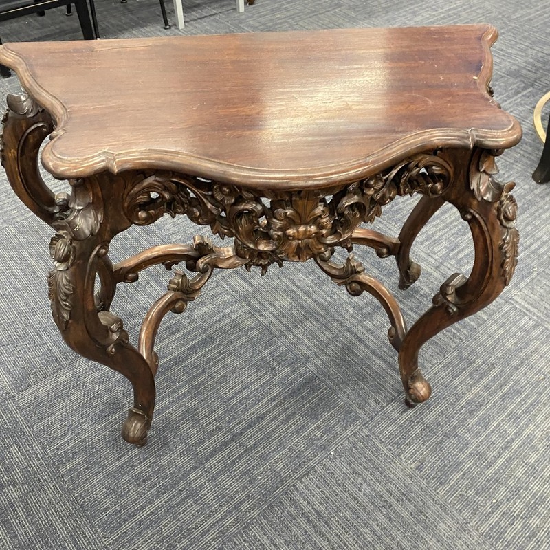 Vintage Carved Wood Rococo Console Table Brown Ornate Acanthus 40x18x30 In gallery